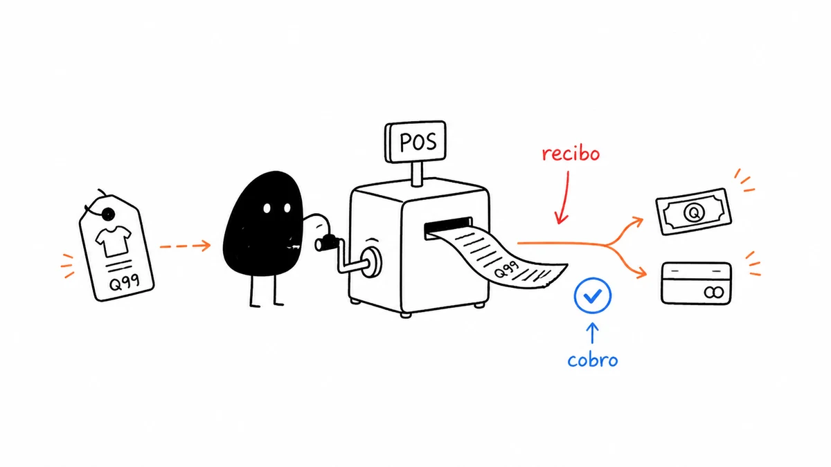 Ilustración de punto de venta que cobra y genera recibo.