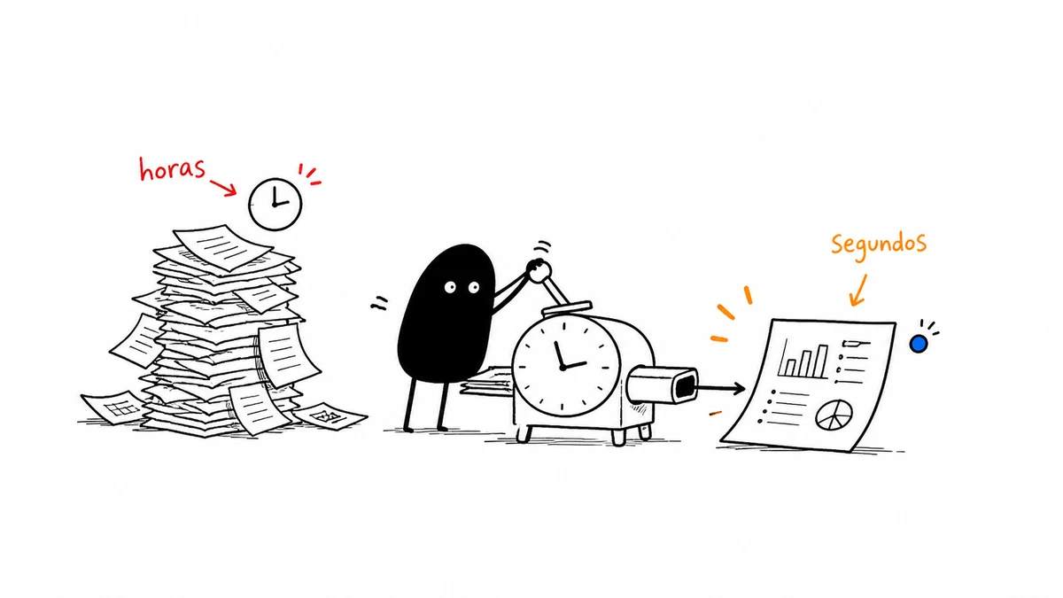 Ilustración de reportes manuales que se convierten en reportes automáticos.